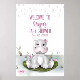 Hippo Adventure Girl Baby Shower Poster