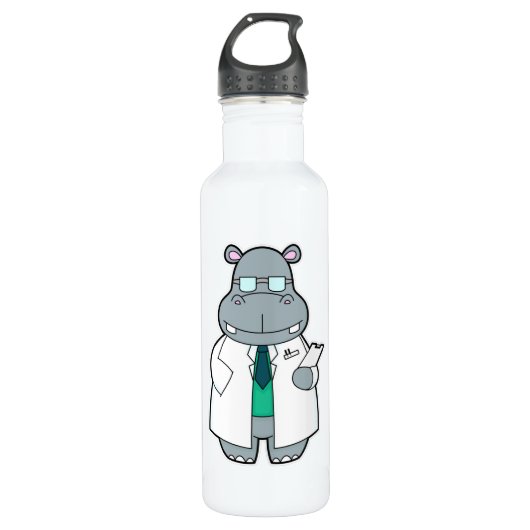Hippo als Arzt mit Smock Edelstahlflasche (Vorderseite)