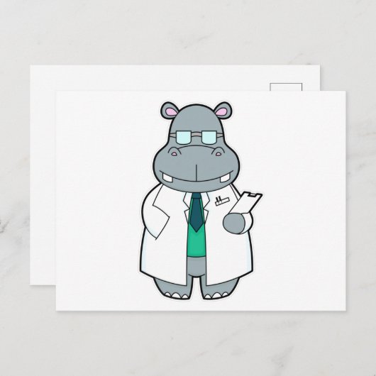 Hippo als Arzt mit Smock Postkarte (Vorne/Hinten)
