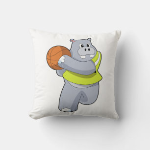 Hippo als Basketballspieler mit Basketball.PNG Kissen