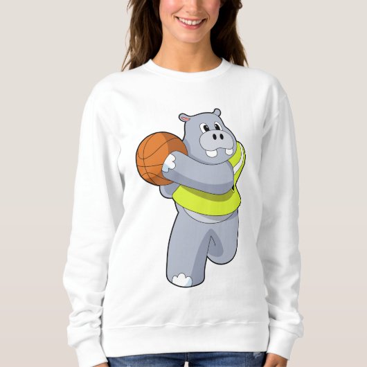 Hippo als Basketballspieler mit Basketball.PNG Sweatshirt (Vorderseite)