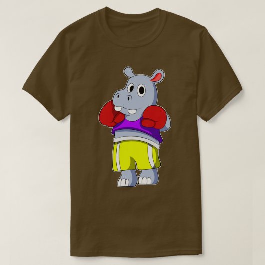 Hippo als Boxer mit Boxhandschuhen T-Shirt (Design vorne)