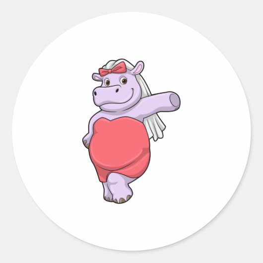 Hippo als Brücke mit Veil & Bow Runder Aufkleber (Vorderseite)