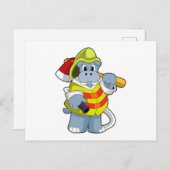 Hippo als Firefighter mit Ax Postkarte (Vorne/Hinten)