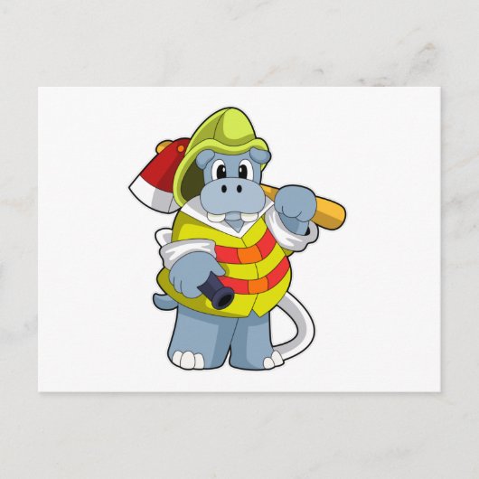 Hippo als Firefighter mit Ax Postkarte (Vorderseite)
