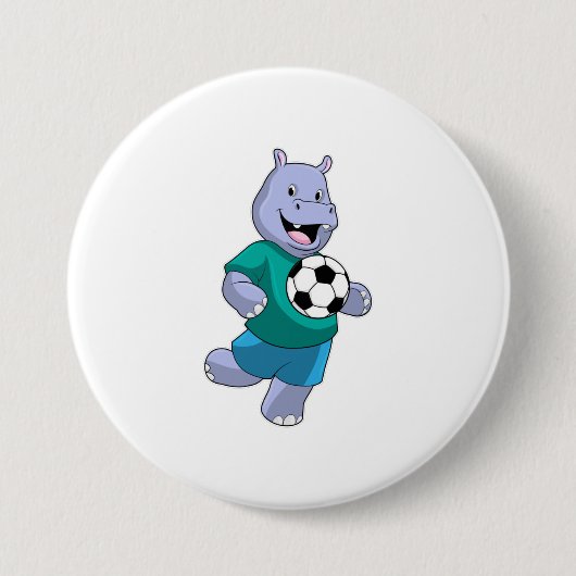 Hippo als Fußballspieler mit Fußball Button (Vorderseite)