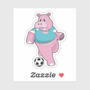 Hippo als Fußballspieler mit Fußball.PNG Aufkleber