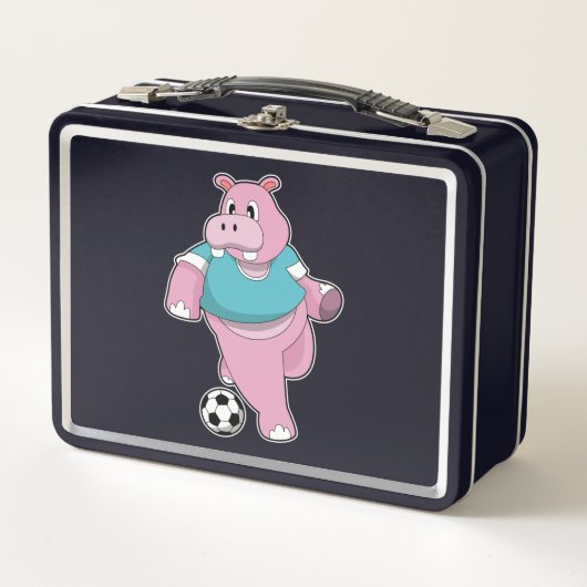 Hippo als Fußballspieler mit Fußball.PNG Metall Brotdose (Vorderseite)