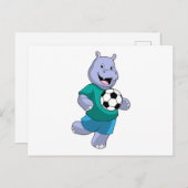 Hippo als Fußballspieler mit Fußball Postkarte (Vorne/Hinten)
