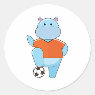 Hippo als Fußballspieler mit Fußball Runder Aufkleber