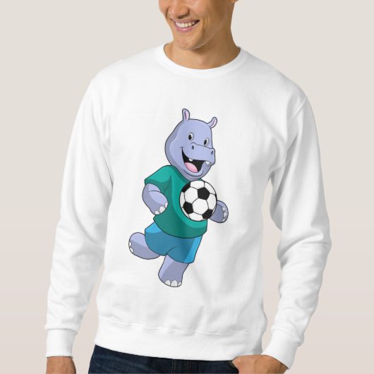 Hippo als Fußballspieler mit Fußball Sweatshirt (Vorderseite)
