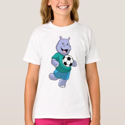 Hippo als Fußballspieler mit Fußball T-Shirt (Vorderseite)