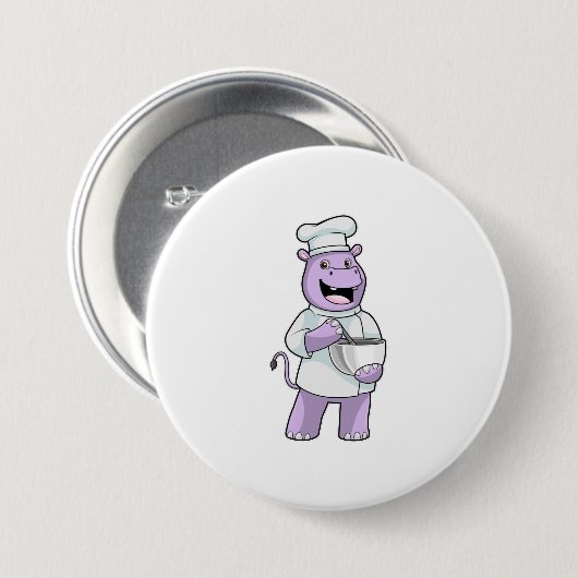 Hippo als Koch mit Bowl Button (Vorne & Hinten)