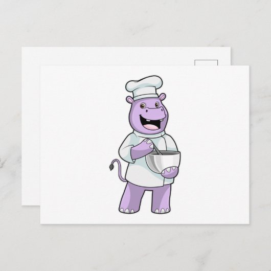 Hippo als Koch mit Bowl Postkarte (Vorne/Hinten)