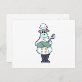 Hippo als Koch mit Holzlöffel & Kochen Schürze Postkarte (Vorne/Hinten)