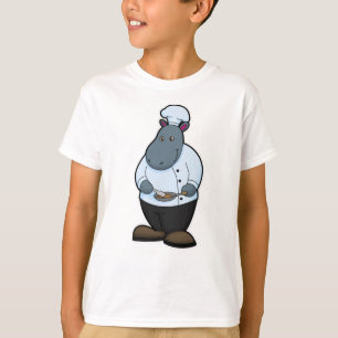 Hippo als Koch mit Pan T-Shirt