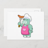 Hippo als Koch mit Wurst Postkarte (Vorne/Hinten)