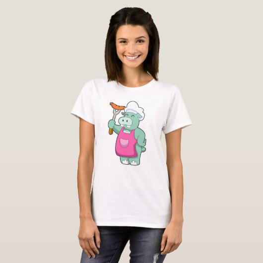 Hippo als Koch mit Wurst T-Shirt (Vorne ganz)