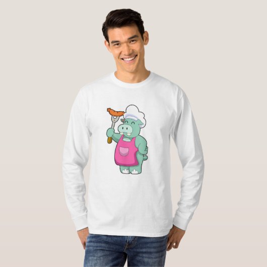 Hippo als Koch mit Wurst T-Shirt (Vorne ganz)
