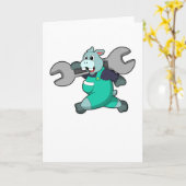 Hippo als Mechanik mit Schraubenschlüssel Karte (Gelbe Blume)