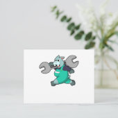 Hippo als Mechanik mit Schraubenschlüssel Postkarte (Stehend Vorderseite)
