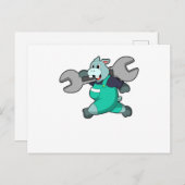 Hippo als Mechanik mit Schraubenschlüssel Postkarte (Vorne/Hinten)