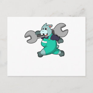 Hippo als Mechanik mit Schraubenschlüssel Postkarte