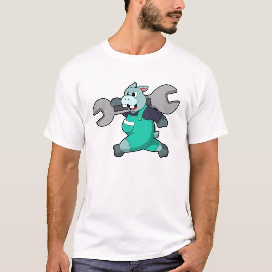 Hippo als Mechanik mit Schraubenschlüssel T-Shirt (Vorderseite)