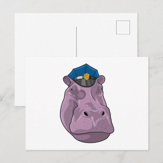 Hippo als Polizeibeamte Postkarte (Vorne/Hinten)