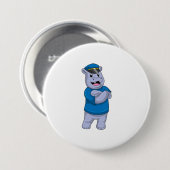 Hippo als Polizeibeamter mit Polizeihut Button (Vorne & Hinten)