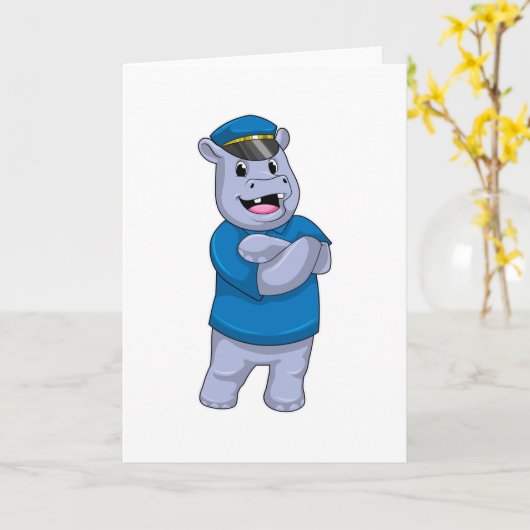 Hippo als Polizeibeamter mit Polizeihut Karte (Gelbe Blume)