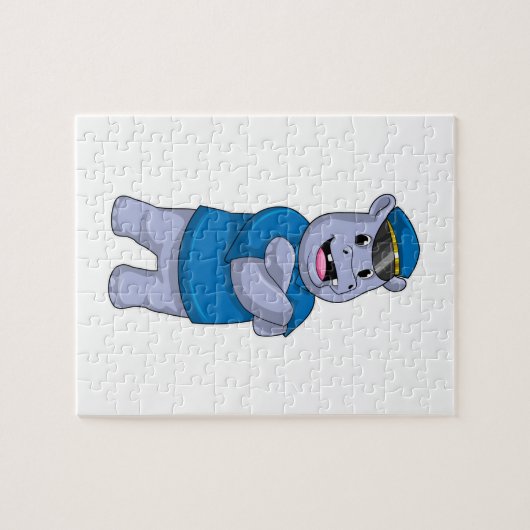 Hippo als Polizeibeamter mit Polizeihut Puzzle (Horizontal)