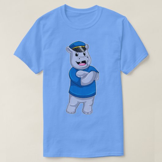 Hippo als Polizeibeamter mit Polizeihut T-Shirt (Design vorne)