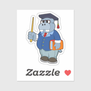 Hippo als Professor mit Buch Aufkleber