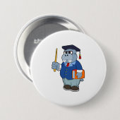 Hippo als Professor mit Buch Button (Vorne & Hinten)