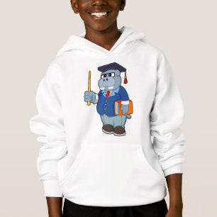 Hippo als Professor mit Buch Hoodie
