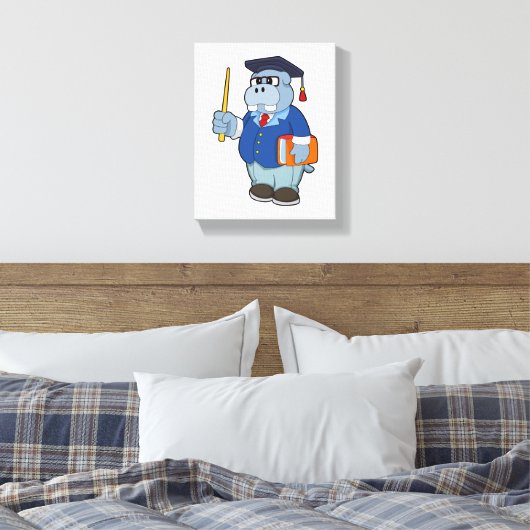 Hippo als Professor mit Buch Leinwanddruck (Insitu (Schlafzimmer))