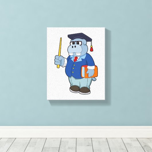 Hippo als Professor mit Buch Leinwanddruck (Insitu (Holzboden))