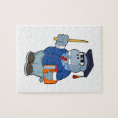 Hippo als Professor mit Buch Puzzle (Horizontal)