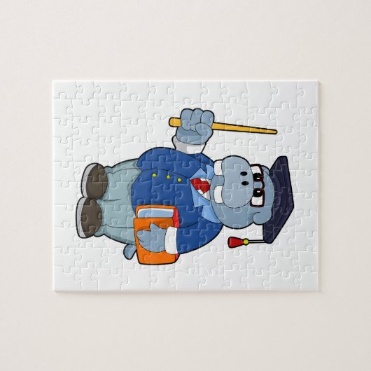 Hippo als Professor mit Buch Puzzle (Horizontal)