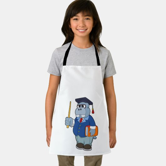 Hippo als Professor mit Buch Schürze (Insitu)