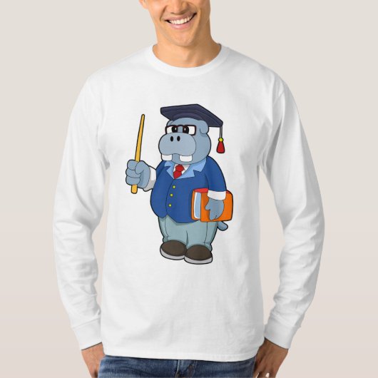 Hippo als Professor mit Buch T-Shirt (Vorderseite)