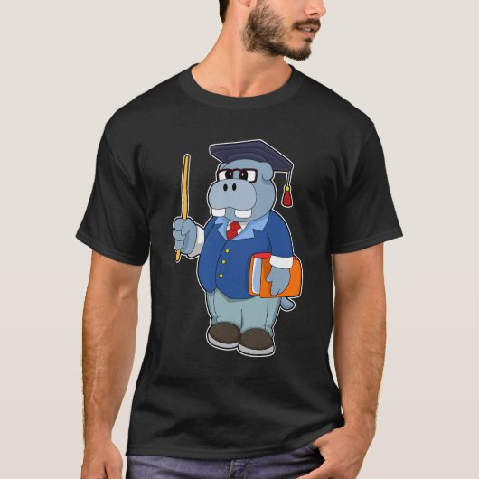 Hippo als Professor mit Buch T-Shirt (Vorderseite)