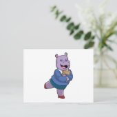 Hippo als Secretary mit Notepad Postkarte (Stehend Vorderseite)