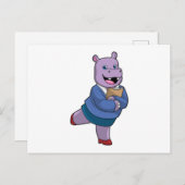 Hippo als Secretary mit Notepad Postkarte (Vorne/Hinten)
