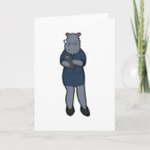 Hippo als Sekretär mit Notepad & Pen Karte (Vorderseite)