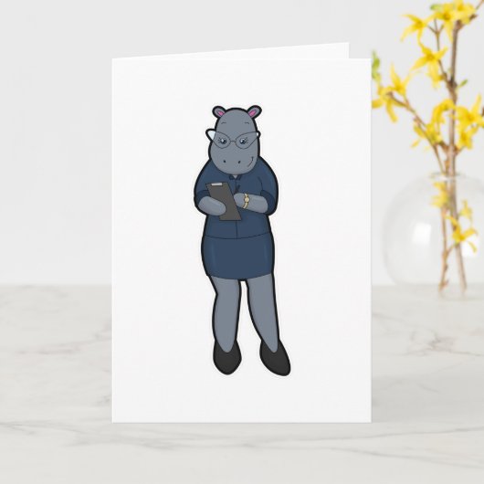 Hippo als Sekretär mit Notepad & Pen Karte (Gelbe Blume)