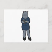 Hippo als Sekretär mit Notepad & Pen Postkarte (Vorderseite)