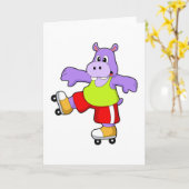 Hippo als Skater mit Inline-Skaten Karte (Gelbe Blume)