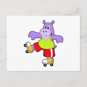 Hippo als Skater mit Inline-Skaten Postkarte